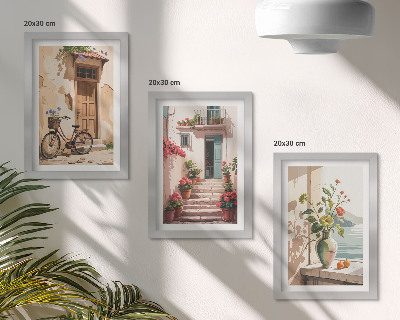 Lot de 3 tableaux Des rues peintes avec des fleurs et un vélo