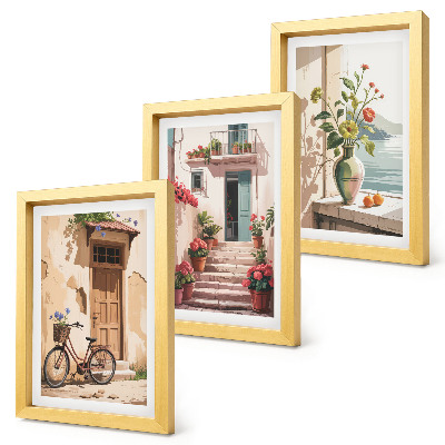 Lot de 3 tableaux Des rues peintes avec des fleurs et un vélo
