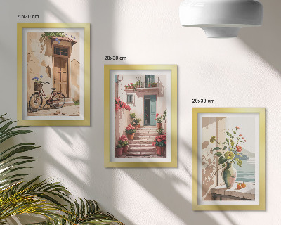 Lot de 3 tableaux Des rues peintes avec des fleurs et un vélo