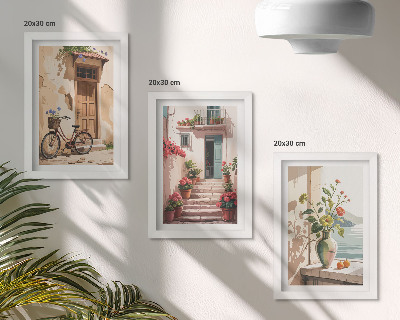 Lot de 3 tableaux Des rues peintes avec des fleurs et un vélo