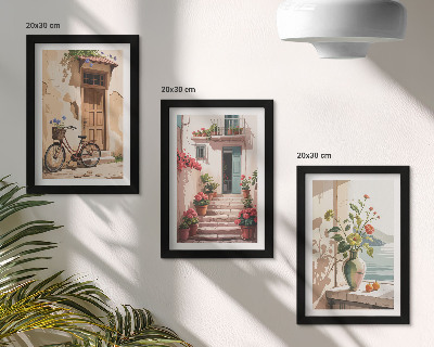 Lot de 3 tableaux Des rues peintes avec des fleurs et un vélo