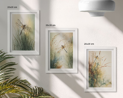 Mur de cadres Des herbes peintes avec des libellules au-dessus de l'eau