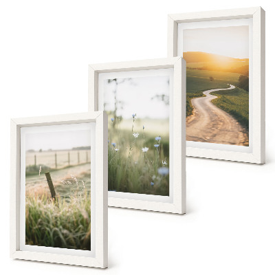 Ensemble de 3 tableaux Paysage avec une prairie, une route et un coucher de soleil