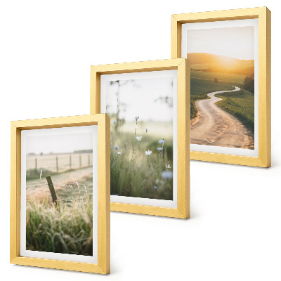 Ensemble de 3 tableaux Paysage avec une prairie, une route et un coucher de soleil