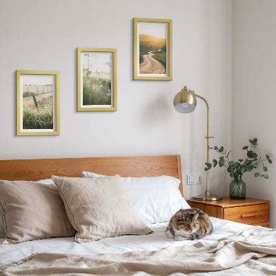 Ensemble de 3 tableaux Paysage avec une prairie, une route et un coucher de soleil