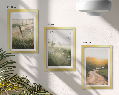 Ensemble de 3 tableaux Paysage avec une prairie, une route et un coucher de soleil