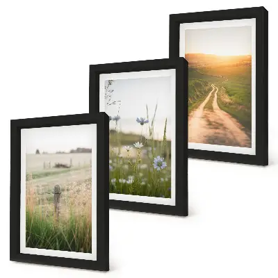 Mur de cadres paysages naturels avec champs et chemin ensoleillé