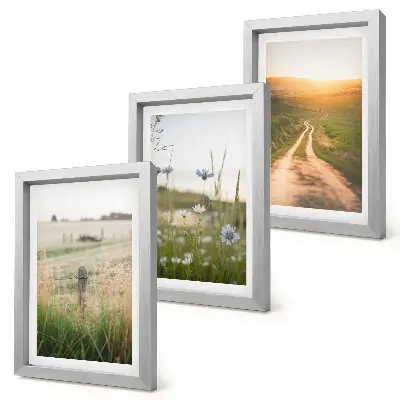 Mur de cadres paysages naturels avec champs et chemin ensoleillé