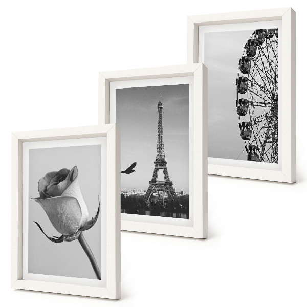 Mur de cadres Tour Eiffel rose et grande roue en monochrome