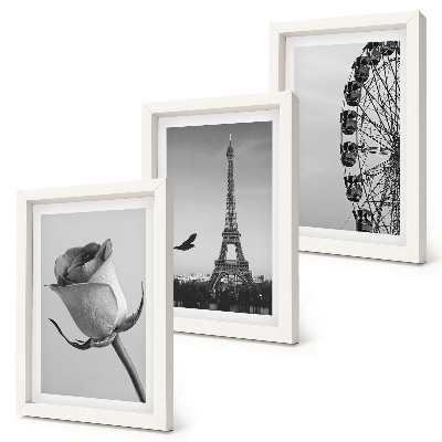 Mur de cadres Tour Eiffel rose et grande roue en monochrome