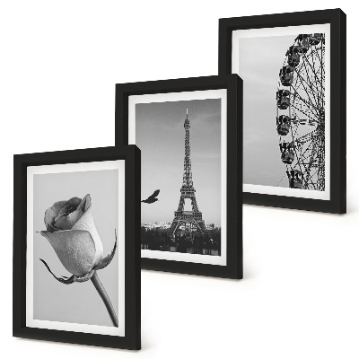 Mur de cadres Tour Eiffel rose et grande roue en monochrome