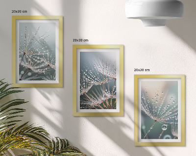 Ensemble de 3 tableaux Des gouttes d'eau sur les délicates pousses de pissenlit