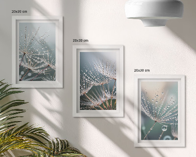 Ensemble de 3 tableaux Des gouttes d'eau sur les délicates pousses de pissenlit