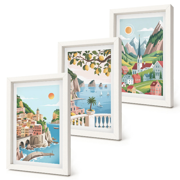 Ensemble de 3 tableaux Paysages pittoresques avec la mer et les agrumes