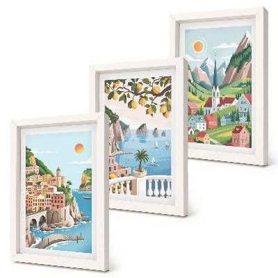 Ensemble de 3 tableaux Paysages pittoresques avec la mer et les agrumes