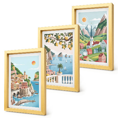 Ensemble de 3 tableaux Paysages pittoresques avec la mer et les agrumes