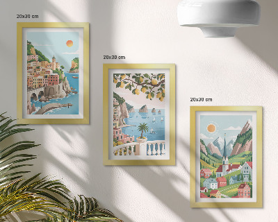 Ensemble de 3 tableaux Paysages pittoresques avec la mer et les agrumes