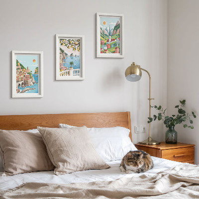 Ensemble de 3 tableaux Paysages pittoresques avec la mer et les agrumes