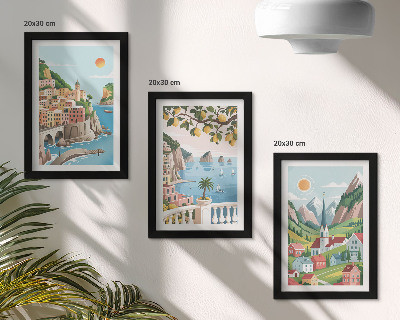 Ensemble de 3 tableaux Paysages pittoresques avec la mer et les agrumes