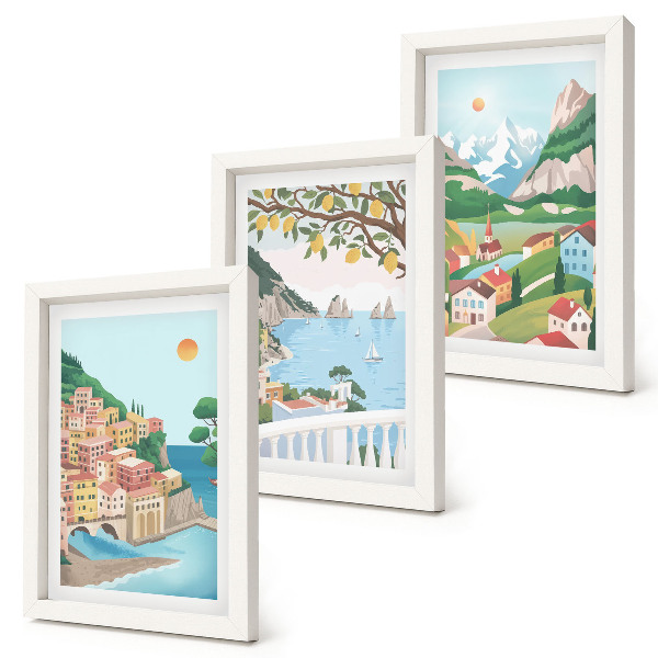 Mur de cadres Vue sur la mer avec des maisons aux couleurs pastel