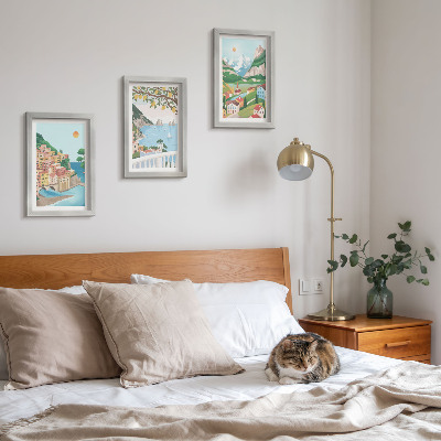 Mur de cadres Vue sur la mer avec des maisons aux couleurs pastel