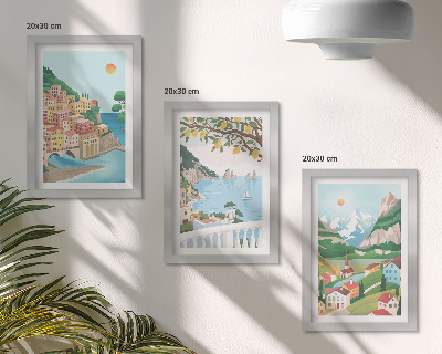 Mur de cadres Vue sur la mer avec des maisons aux couleurs pastel