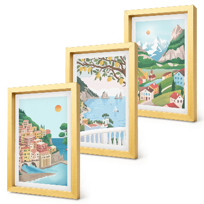 Mur de cadres Vue sur la mer avec des maisons aux couleurs pastel