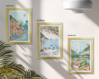 Mur de cadres Vue sur la mer avec des maisons aux couleurs pastel