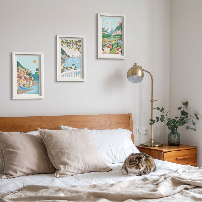 Mur de cadres Vue sur la mer avec des maisons aux couleurs pastel
