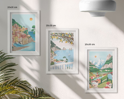 Mur de cadres Vue sur la mer avec des maisons aux couleurs pastel