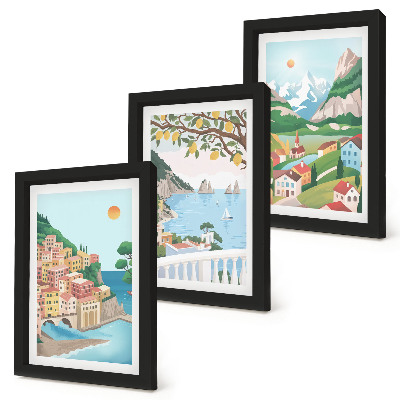 Mur de cadres Vue sur la mer avec des maisons aux couleurs pastel