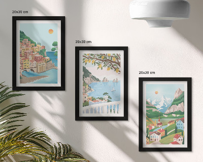 Mur de cadres Vue sur la mer avec des maisons aux couleurs pastel