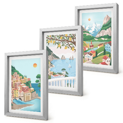 Mur de cadres Vue sur la mer avec des maisons aux couleurs pastel