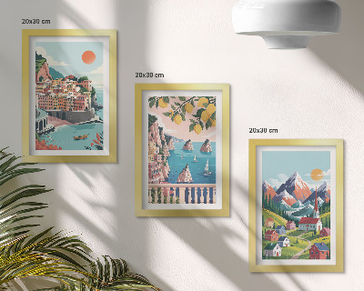Lot de 3 tableaux Paysages montagneux colorés et villes balnéaires
