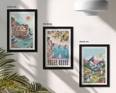 Lot de 3 tableaux Paysages montagneux colorés et villes balnéaires