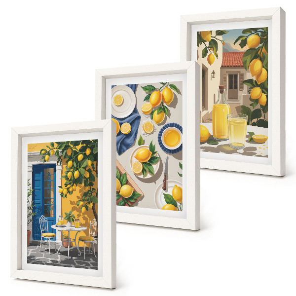 Lot de 3 tableaux Citronnier avec des citrons et des boissons sur la table