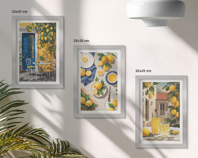 Lot de 3 tableaux Citronnier avec des citrons et des boissons sur la table