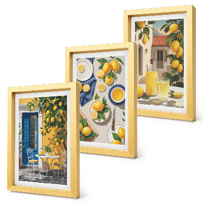 Lot de 3 tableaux Citronnier avec des citrons et des boissons sur la table