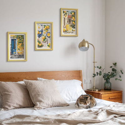 Lot de 3 tableaux Citronnier avec des citrons et des boissons sur la table