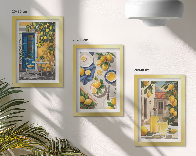 Lot de 3 tableaux Citronnier avec des citrons et des boissons sur la table