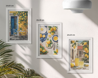 Lot de 3 tableaux Citronnier avec des citrons et des boissons sur la table