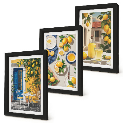 Lot de 3 tableaux Citronnier avec des citrons et des boissons sur la table