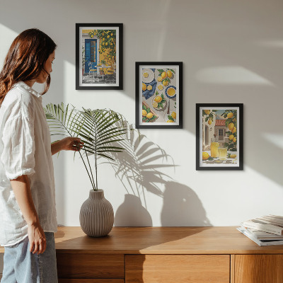 Lot de 3 tableaux Citronnier avec des citrons et des boissons sur la table