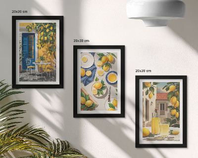 Lot de 3 tableaux Citronnier avec des citrons et des boissons sur la table