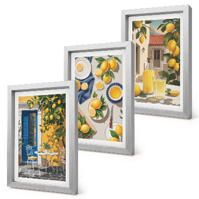 Lot de 3 tableaux Citronnier avec des citrons et des boissons sur la table