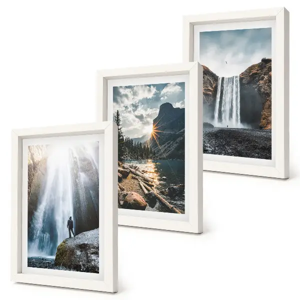 Ensemble de 3 tableaux représentant des cascades et des paysages naturels de montagne