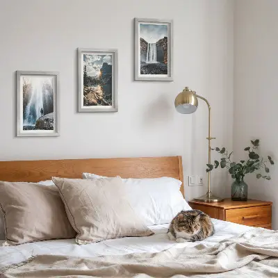 Ensemble de 3 tableaux représentant des cascades et des paysages naturels de montagne