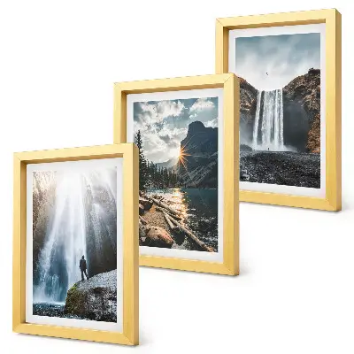Ensemble de 3 tableaux représentant des cascades et des paysages naturels de montagne