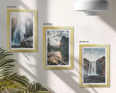 Ensemble de 3 tableaux représentant des cascades et des paysages naturels de montagne