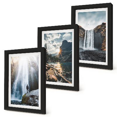 Ensemble de 3 tableaux Des cascades dans les montagnes, avec de magnifiques paysages naturels